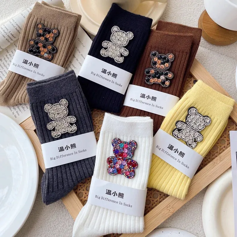Diamond Cartoon Bear Decorative Socks