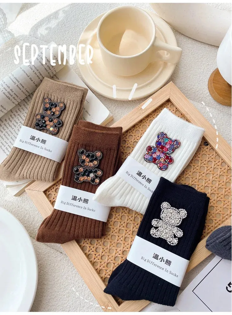Diamond Cartoon Bear Decorative Socks