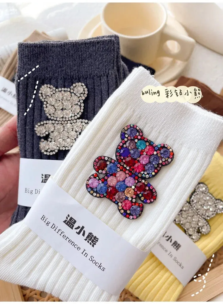 Diamond Cartoon Bear Decorative Socks