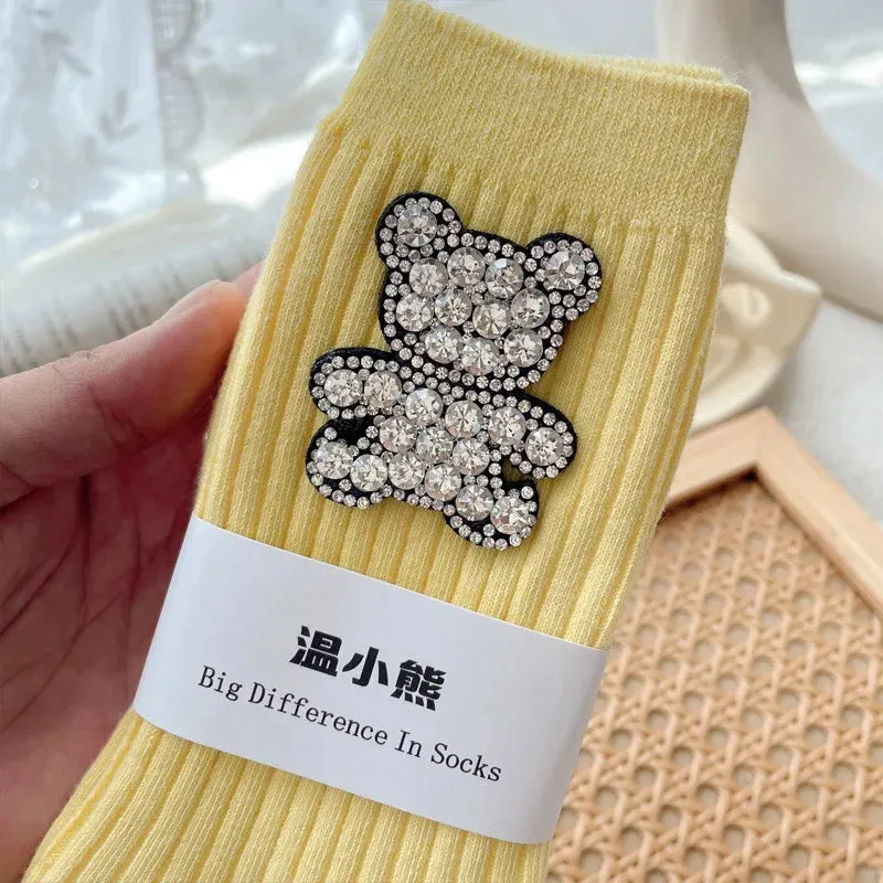 Diamond Cartoon Bear Decorative Socks