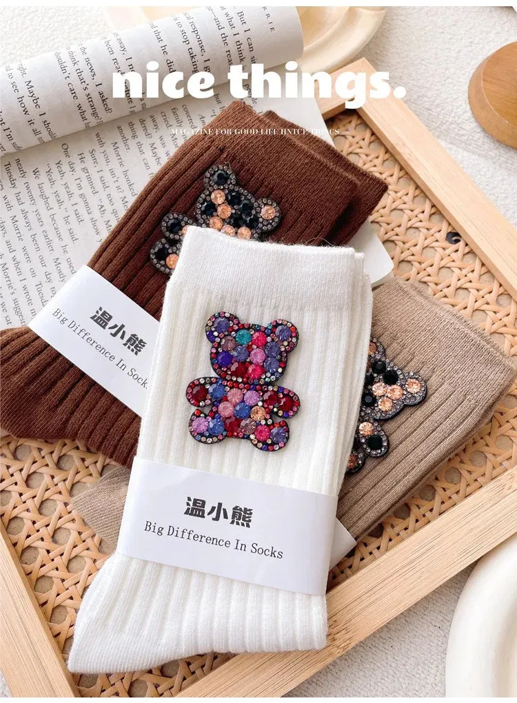 Diamond Cartoon Bear Decorative Socks