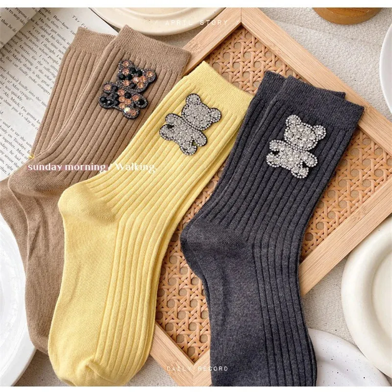 Diamond Cartoon Bear Decorative Socks