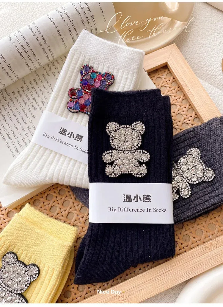 Diamond Cartoon Bear Decorative Socks