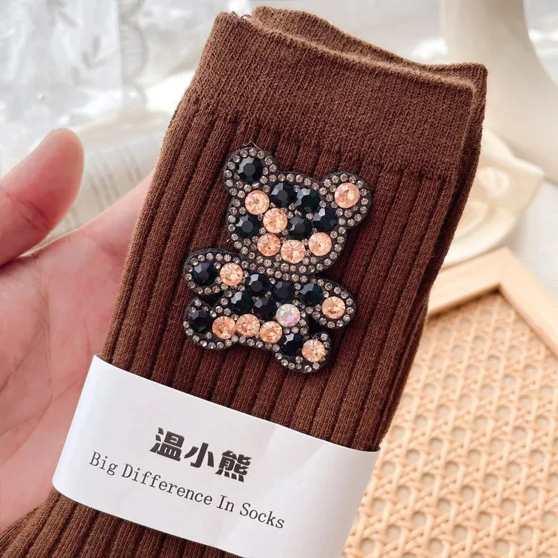 Diamond Cartoon Bear Decorative Socks