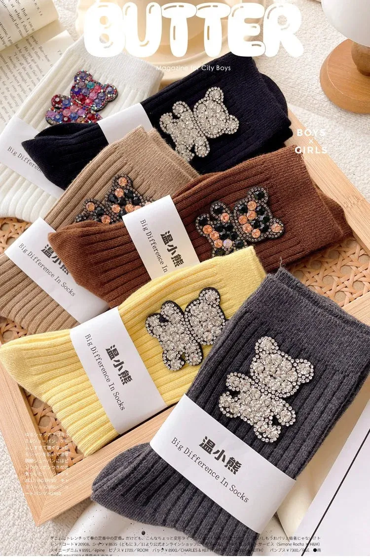 Diamond Cartoon Bear Decorative Socks