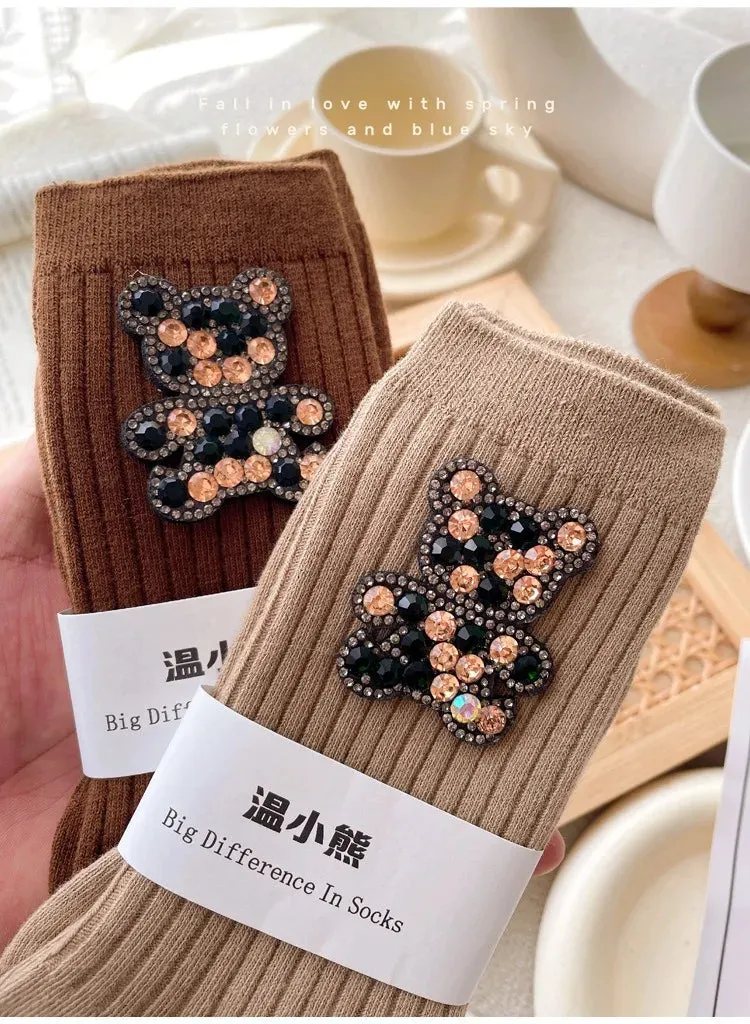 Diamond Cartoon Bear Decorative Socks