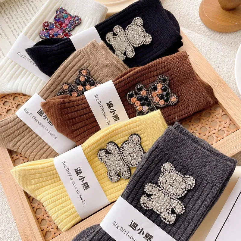 Diamond Cartoon Bear Decorative Socks