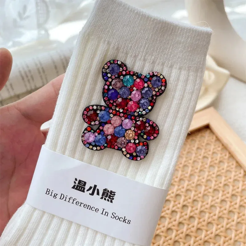 Diamond Cartoon Bear Decorative Socks