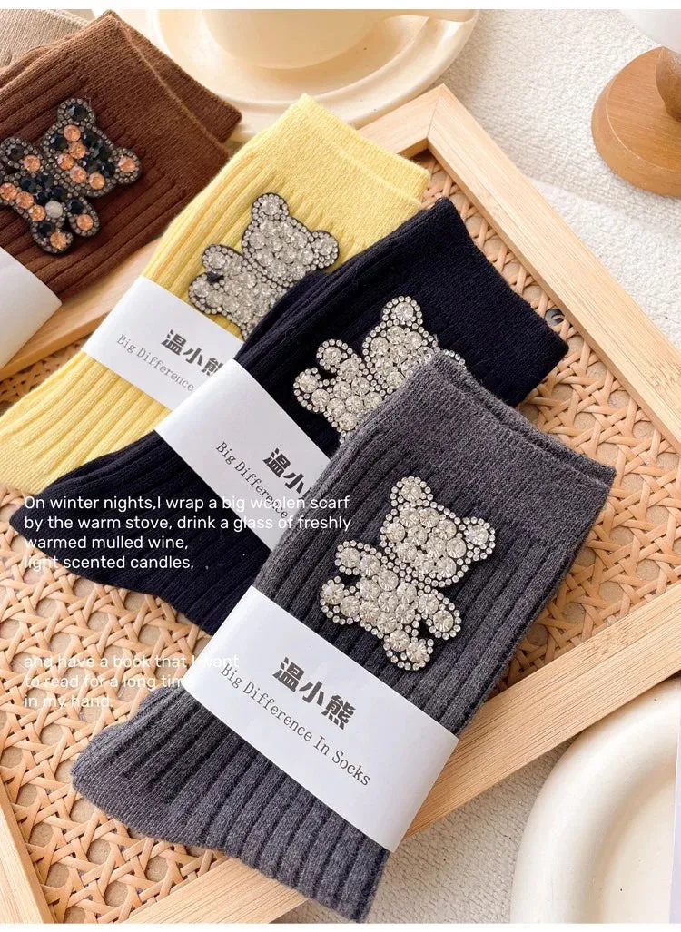 Diamond Cartoon Bear Decorative Socks