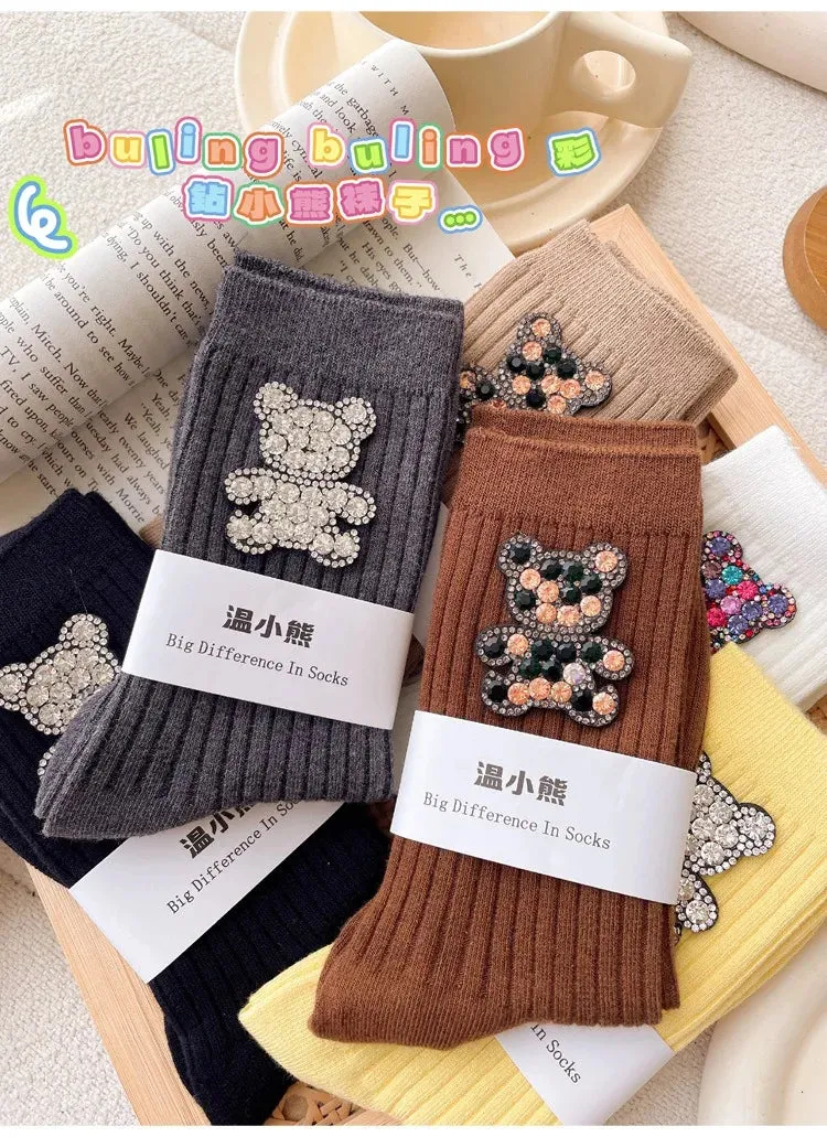 Diamond Cartoon Bear Decorative Socks