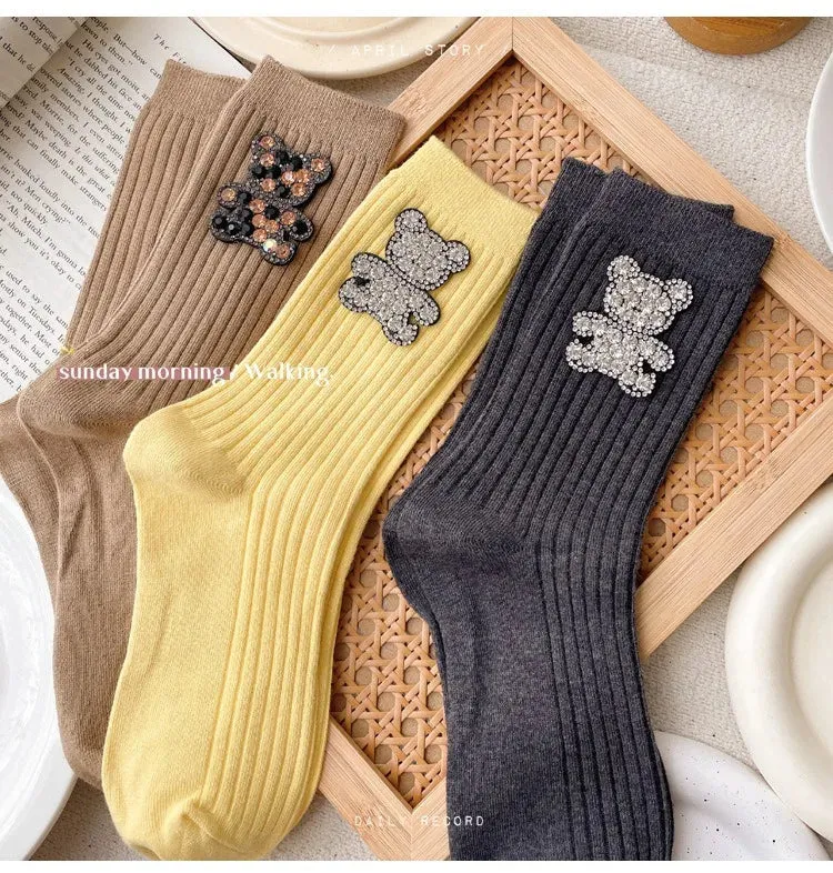 Diamond Cartoon Bear Decorative Socks