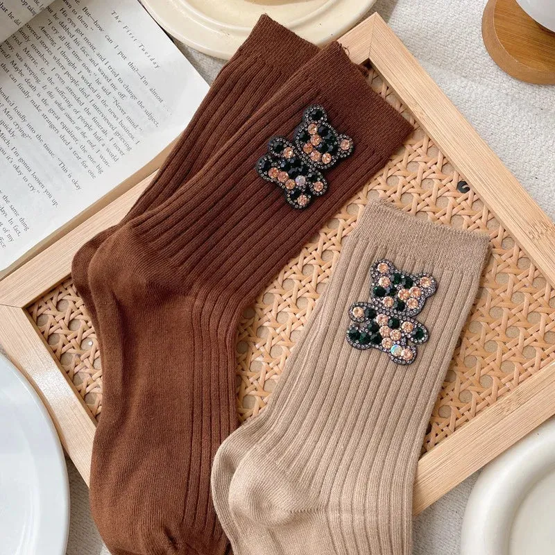 Diamond Cartoon Bear Decorative Socks