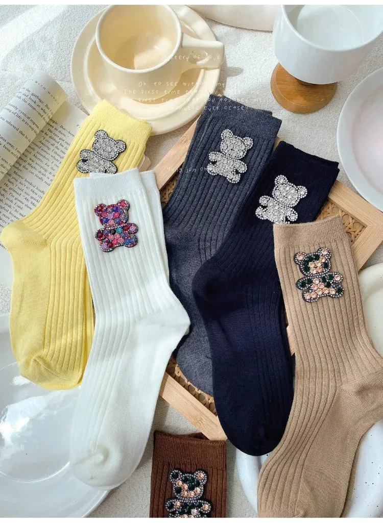 Diamond Cartoon Bear Decorative Socks