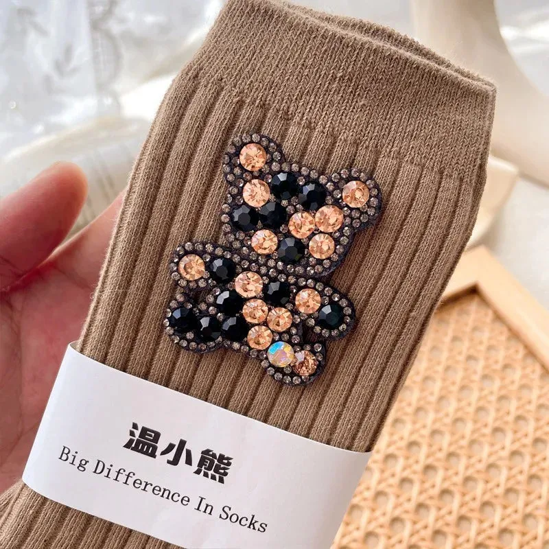 Diamond Cartoon Bear Decorative Socks