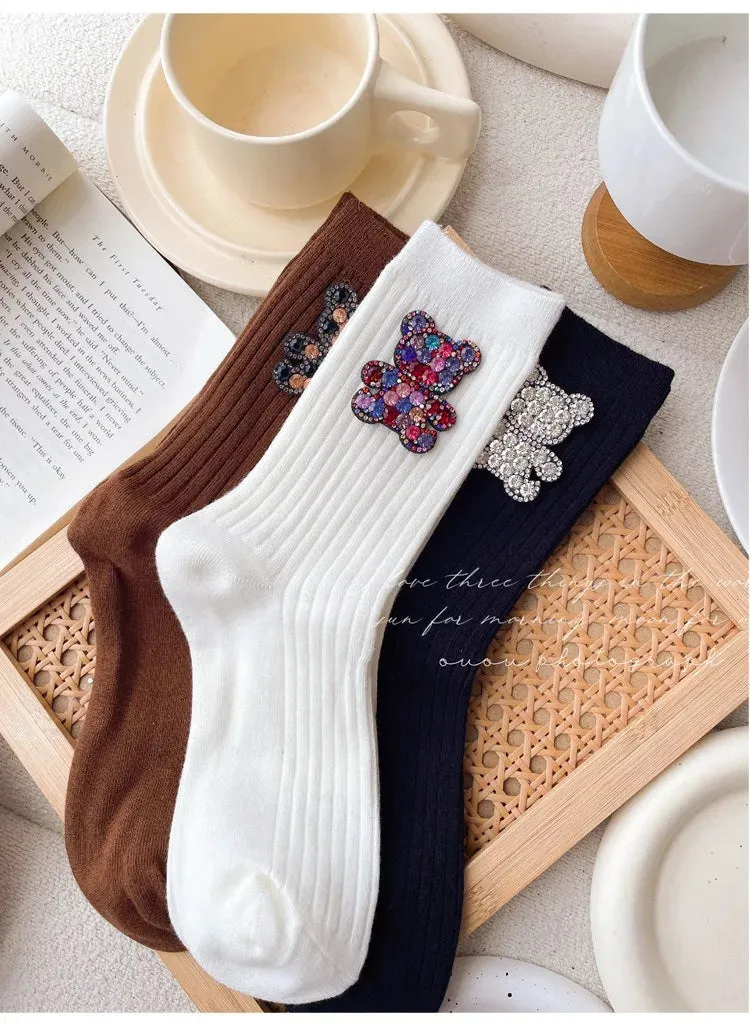 Diamond Cartoon Bear Decorative Socks