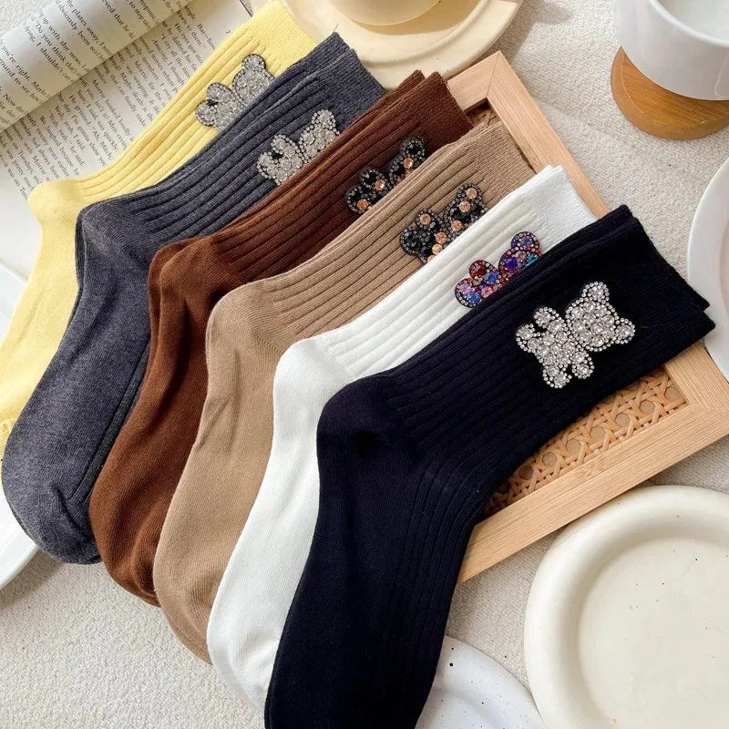 Diamond Cartoon Bear Decorative Socks