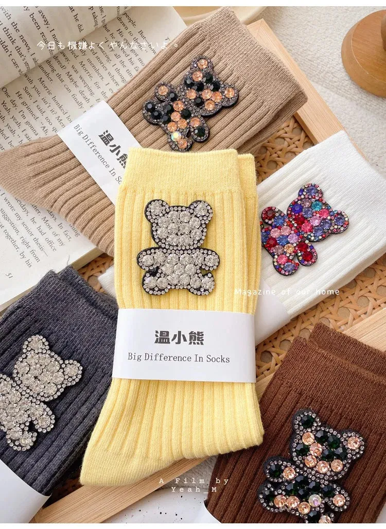 Diamond Cartoon Bear Decorative Socks
