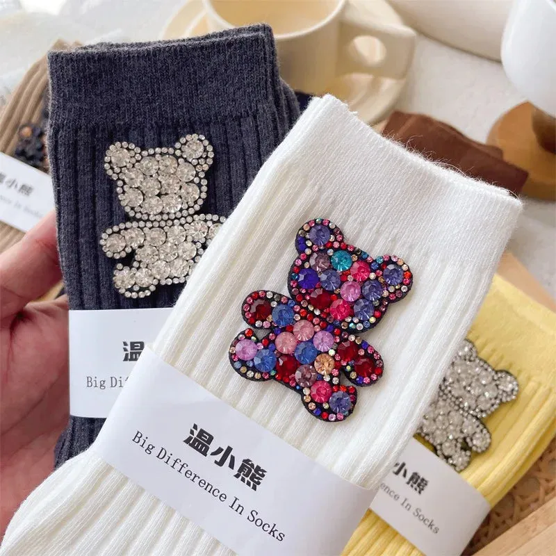 Diamond Cartoon Bear Decorative Socks