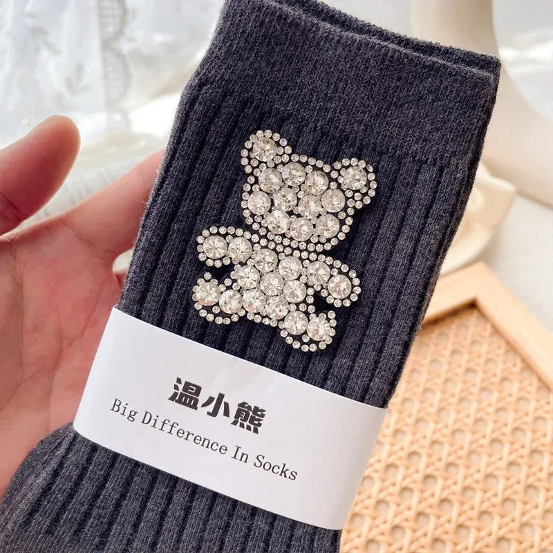 Diamond Cartoon Bear Decorative Socks