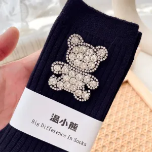 Diamond Cartoon Bear Decorative Socks