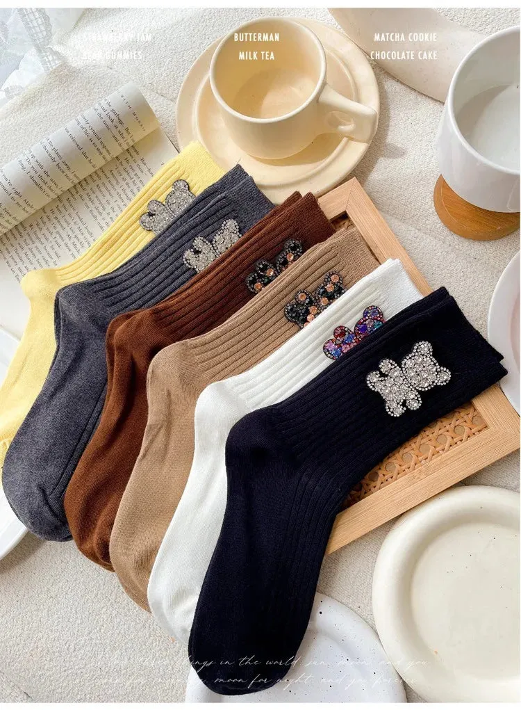 Diamond Cartoon Bear Decorative Socks
