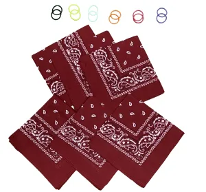 DIY Face Mask Kit- 6 bandanas   12 Pony Tail Holders - Make 6 Masks (Burgndy)