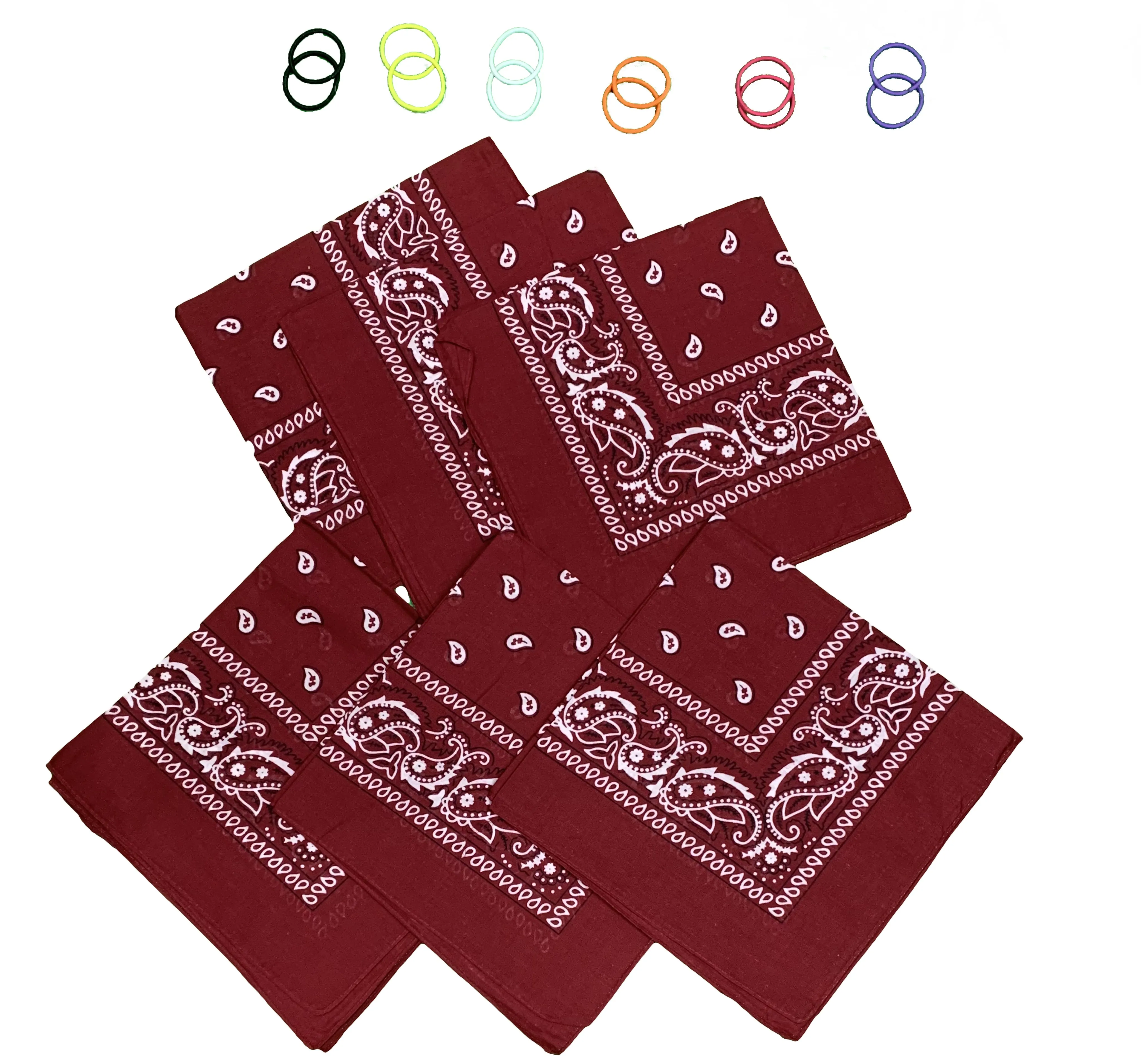 DIY Face Mask Kit- 6 bandanas   12 Pony Tail Holders - Make 6 Masks (Burgndy)