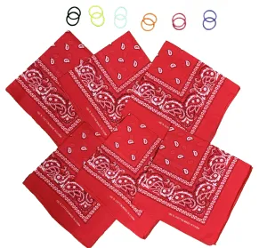 DIY Face Mask Kit- 6 bandanas   12 Pony Tail Holders - Make 6 Masks (Red)