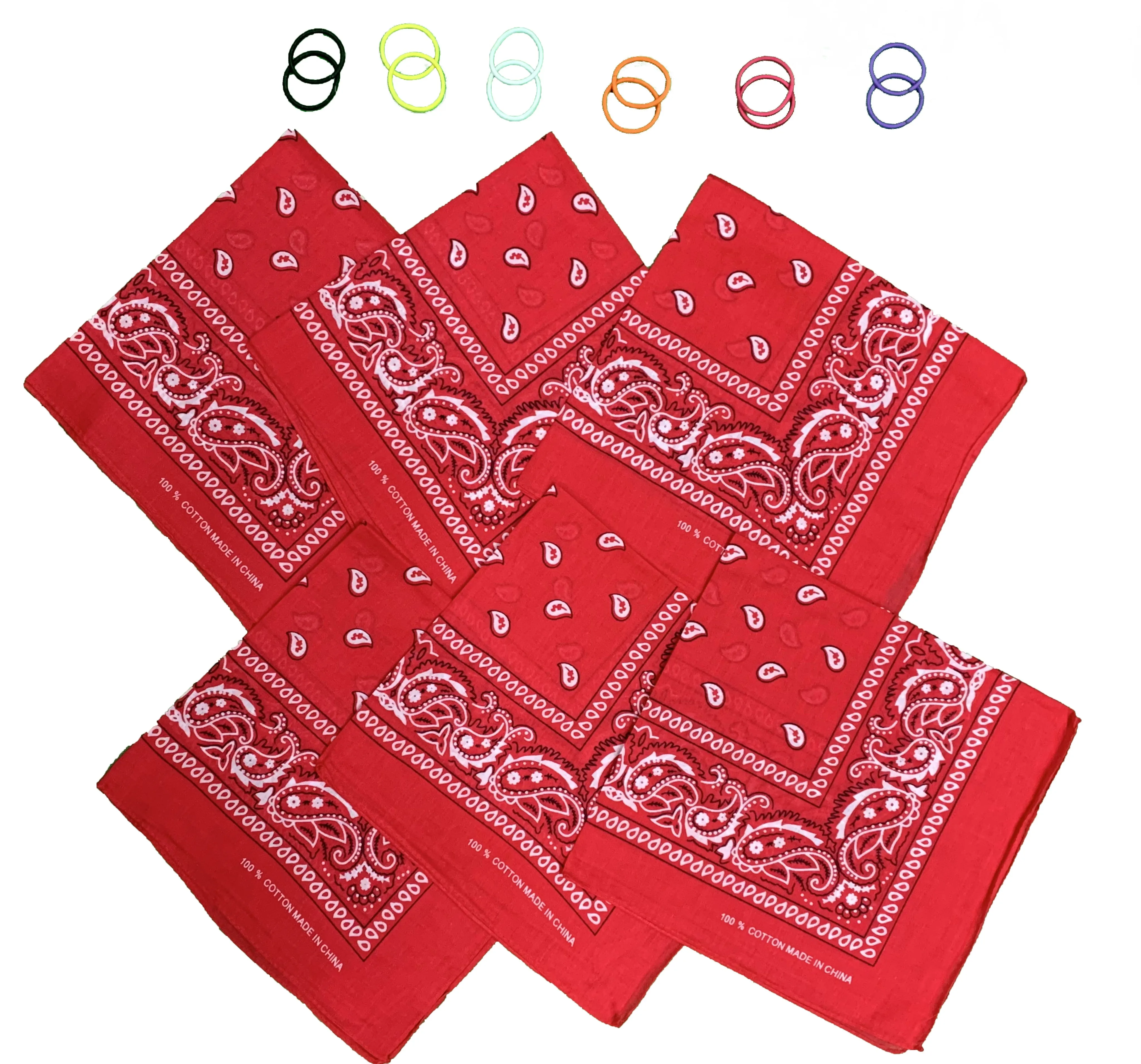DIY Face Mask Kit- 6 bandanas   12 Pony Tail Holders - Make 6 Masks (Red)