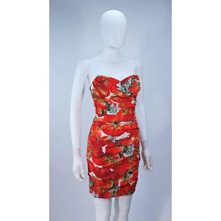 Dolce & Gabbana Ruched Stretch Silk Fruit Print Dress | 38