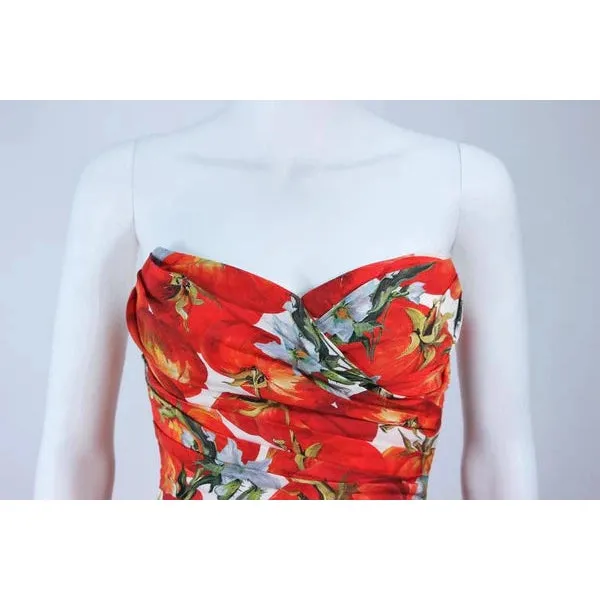 Dolce & Gabbana Ruched Stretch Silk Fruit Print Dress | 38