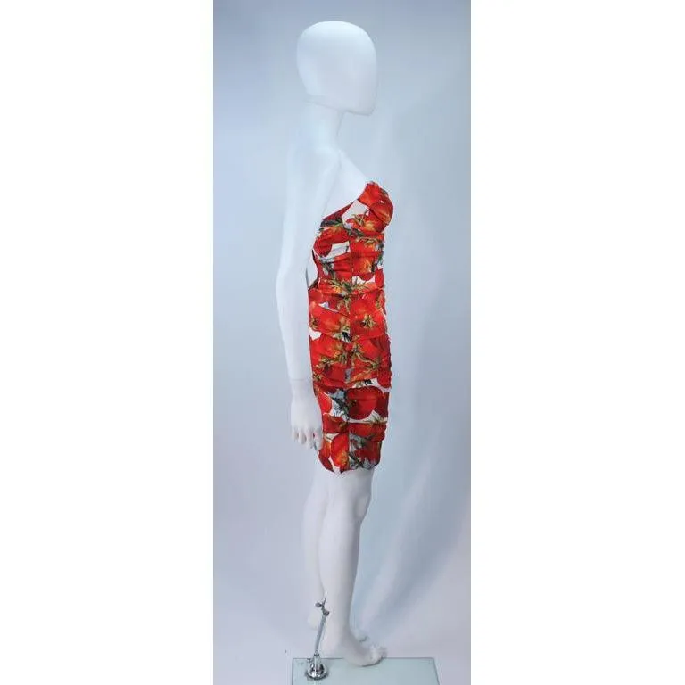 Dolce & Gabbana Ruched Stretch Silk Fruit Print Dress | 38