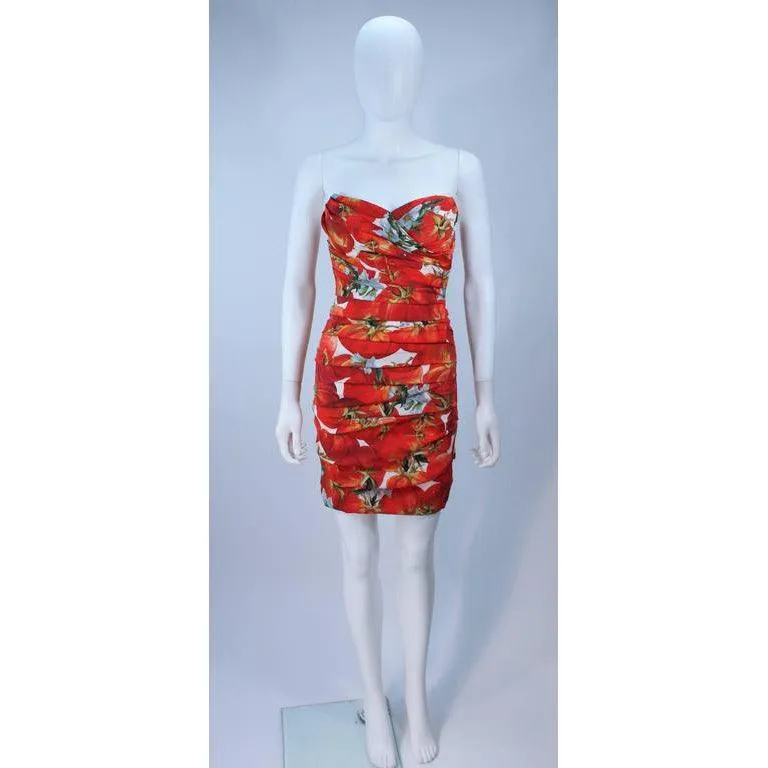 Dolce & Gabbana Ruched Stretch Silk Fruit Print Dress | 38