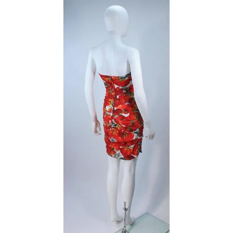 Dolce & Gabbana Ruched Stretch Silk Fruit Print Dress | 38