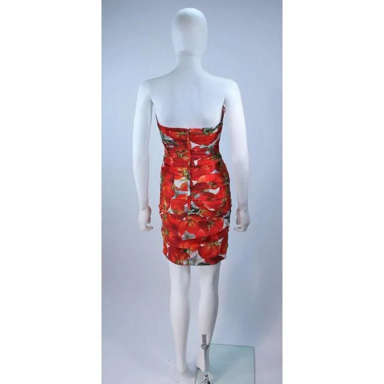 Dolce & Gabbana Ruched Stretch Silk Fruit Print Dress | 38