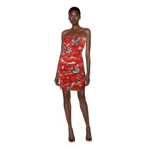 Dolce & Gabbana Ruched Stretch Silk Fruit Print Dress | 38