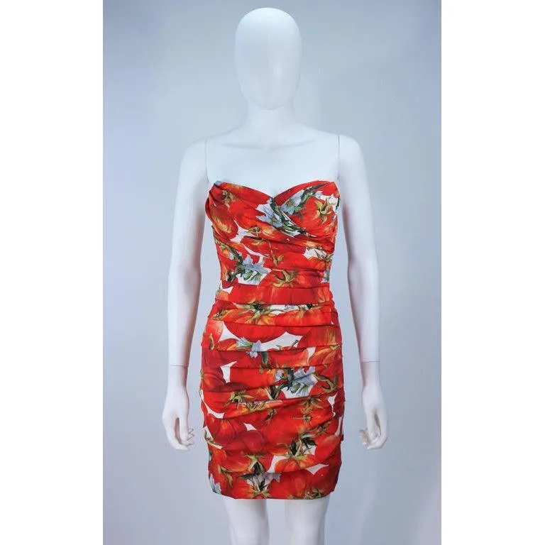 Dolce & Gabbana Ruched Stretch Silk Fruit Print Dress | 38