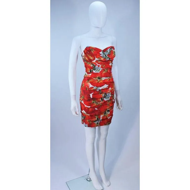 Dolce & Gabbana Ruched Stretch Silk Fruit Print Dress | 38