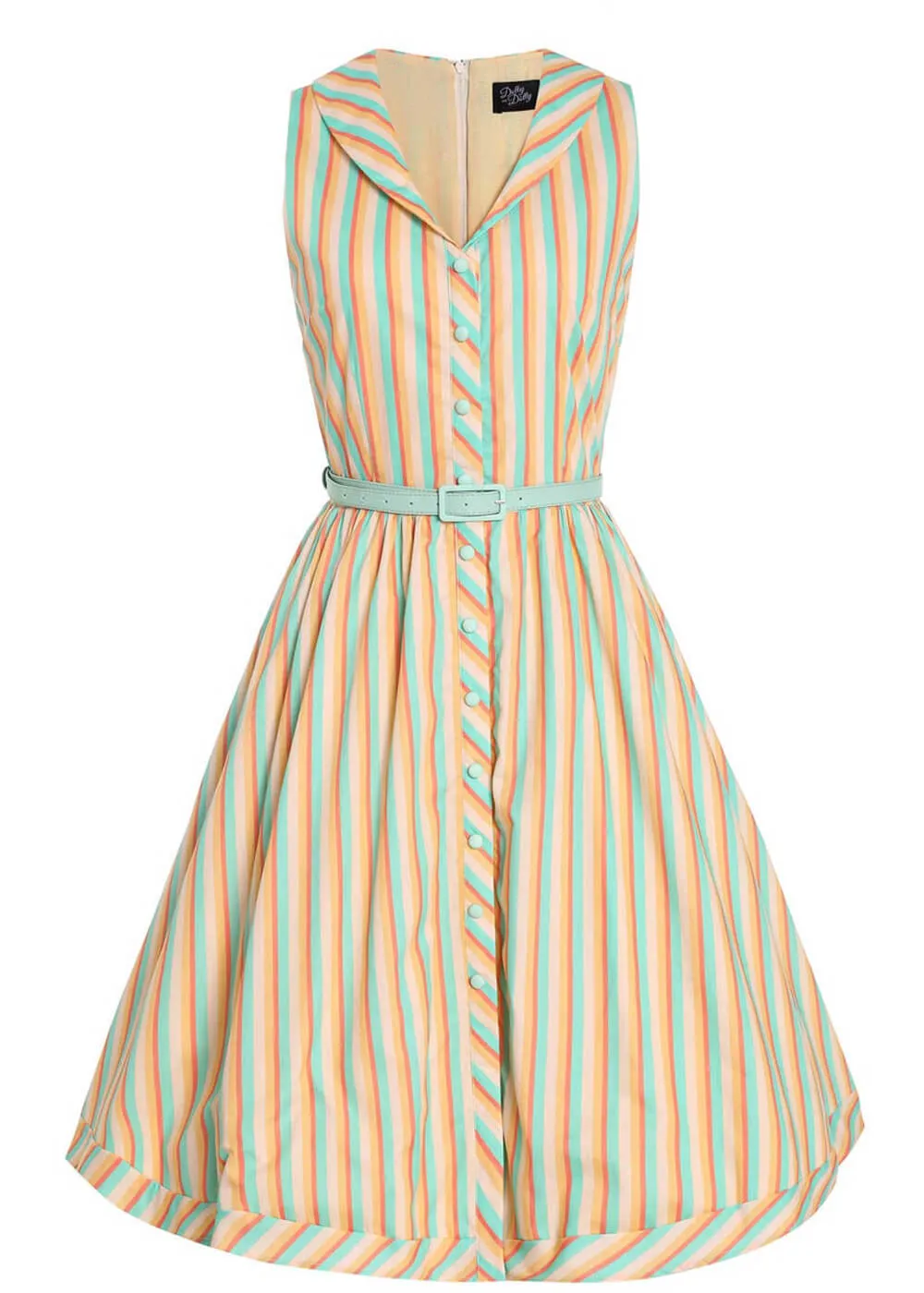 Dolly & Dotty Maverick Striped 50's Swing Dress Yellow