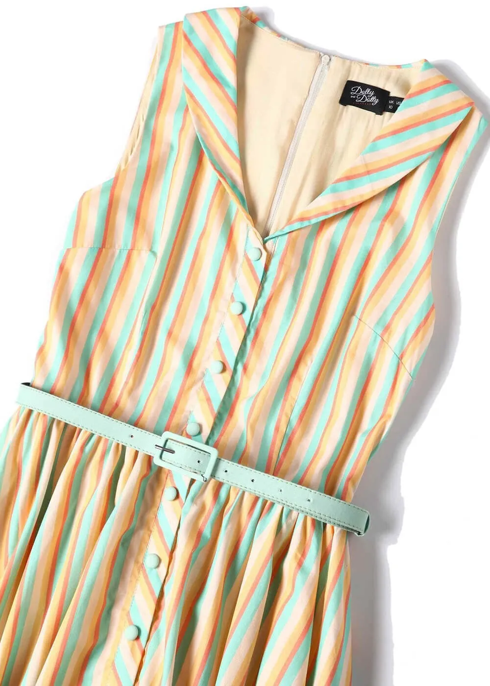Dolly & Dotty Maverick Striped 50's Swing Dress Yellow