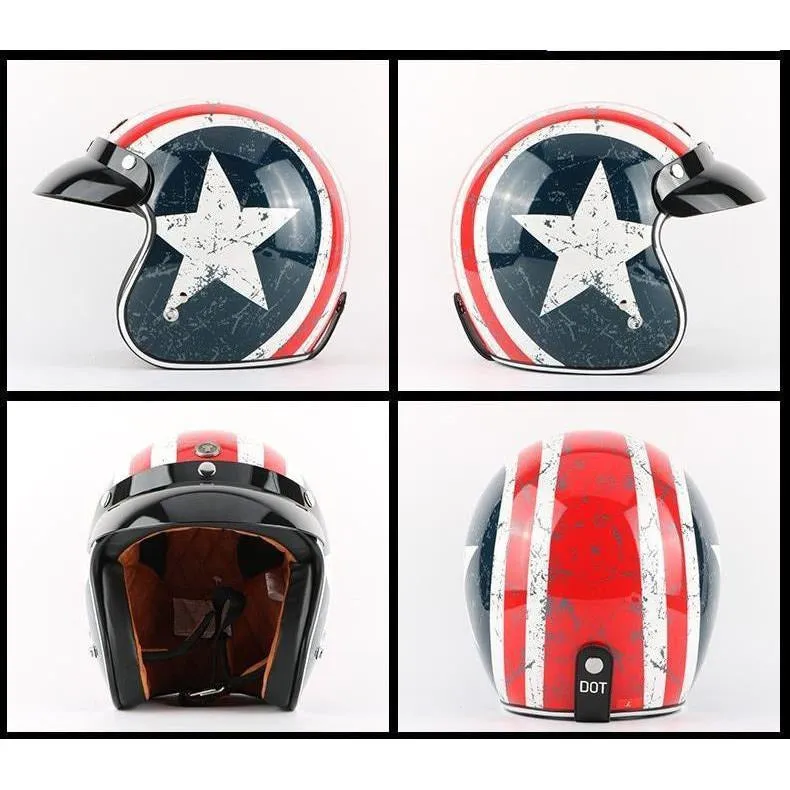 DOT Certified Retro Open Face Helmet – 4 Designs