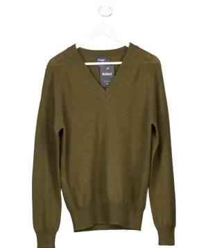Drake's Green Merino Wool V Neck Sweater UK M