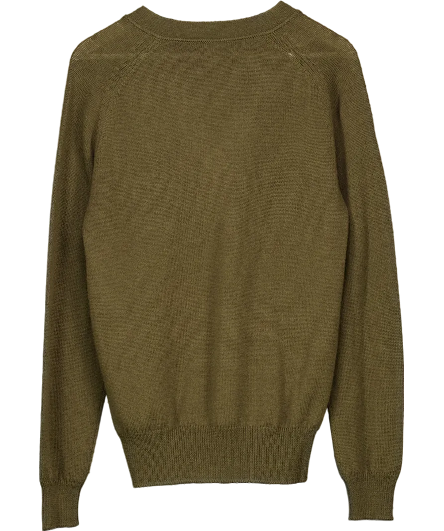 Drake's Green Merino Wool V Neck Sweater UK M