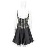 EAVIS & BROWN 1990's Floral & Peacock Corset, Chiffon Skirt | Size M