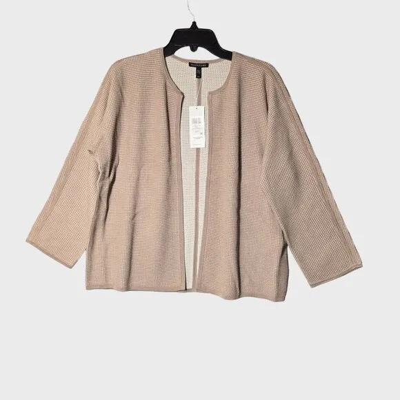 Eileen Fisher Women’s Bramble Silk Organic Cotton Cardigan Sweater Tan NWT