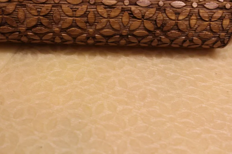 Embossed Rolling Pin Flowers Pattern Engraved,Clay Stamp, Pottery Roller,  Christmas Gift