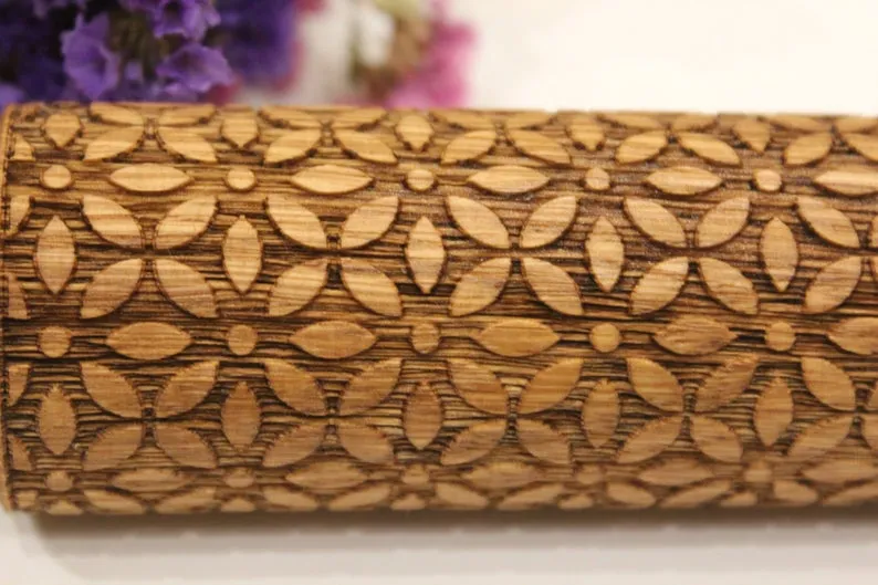 Embossed Rolling Pin Flowers Pattern Engraved,Clay Stamp, Pottery Roller,  Christmas Gift