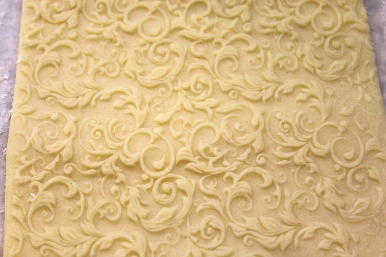 Embossed Rolling Pin Seamless Pattern Swirles, Textured Cookies, Christmas Gift, Clay Stamp, Soap Curley Garden