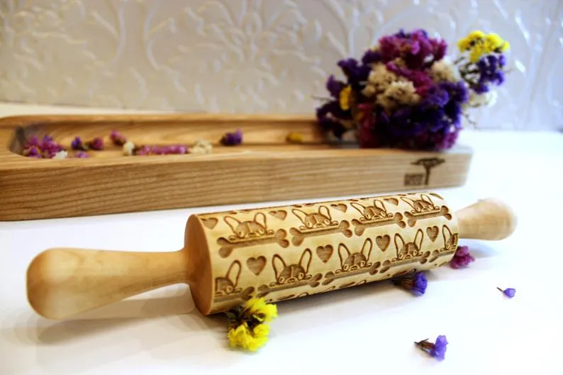 Embossing Engraved Rolling Pin FRENCH Bulldog BOSTON Terrier, Clay Stamp