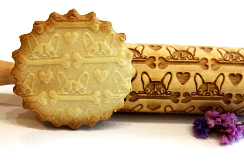 Embossing Engraved Rolling Pin FRENCH Bulldog BOSTON Terrier, Clay Stamp